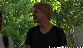 Young Latino sprays cum while riding big bare cock