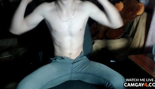Young guy and otaku wanking his thin dick