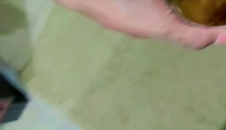 Hairy feminine femboy drink own piss from her small limp penis