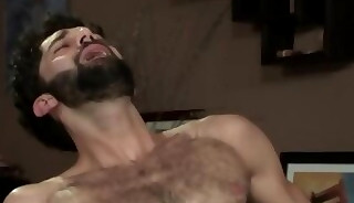 Hairy dude riding cock and giving head