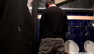 JalifStudio - French boys fuck in public restroom after glory hole blowjob