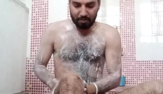 Indian Desi Man Rajasthani Hairy boy enjoy shawer with live friends