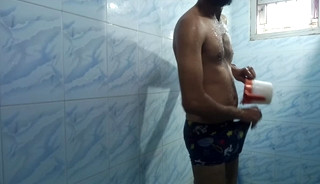 Taking bath with underwear