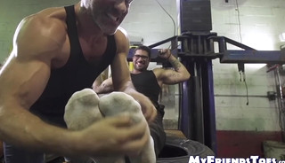 Bound tattooed hunk tickle tormented by muscular master