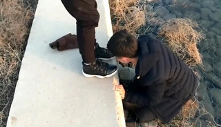 Chinese twink slave fetish and  blowjob in public