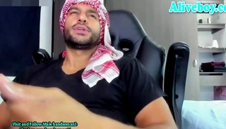 handsome arab guy tugs his big thick dick on webcam