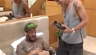 bizarre Tatted boy plough