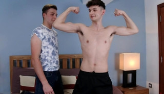 Young Straight Lad Charlie's 1st Man Wank with Jack's Thick Uncut Cock & Jack Cums Over His Shoulder!