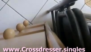 German Teen Crossdresser in Leather Clothes wear new Bo