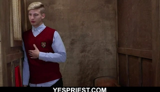 Hung blonde church boy fucked in confessional by priest