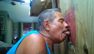 Older man at his gloryhole worships dick