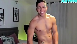 Fit Latin boy tugs his hard cock on webcam