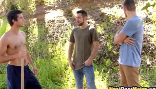 Gay step brothers fuck handyman in threesome