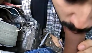 Bearded Straight Stud sucks his first man