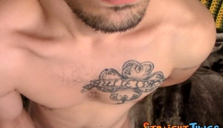 Two straight tattooed thugs are jacking off and cumming