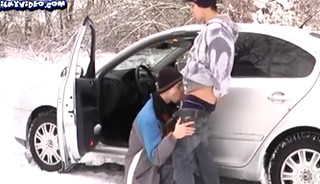 Boys suck in car on the snow and bareback fucking eatcum at home