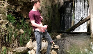 Hot Hunk Jerking his Big Dick (23cm) in Public Place near the Dam/ Teen Boy