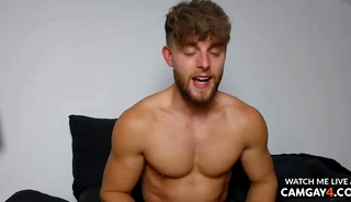 Blond man masturbating in webcam