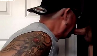 Gloryhole mature gay swallowing cum after long sucking