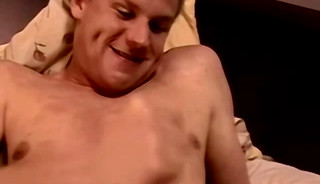 Blond amateur eagerly jacks off his solid cock and cums