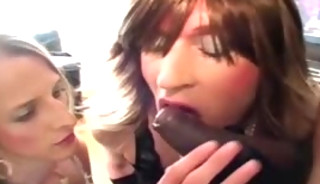 Hungry crossdressers double team big black cock for fac
