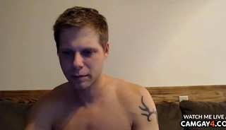 Blond man wanks until he ejaculates while filming