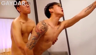 Asian twink unloads on inked bottom after raw codacolours