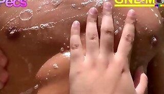 Massage a man with big chest muscles, and then sex 2