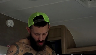Inked stud barebacks gay stepson before creampie