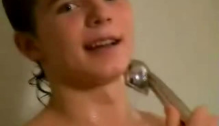 Cute twink in bathtub jerks and cums on bed