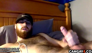 Hairy guy cums in live after a handjob