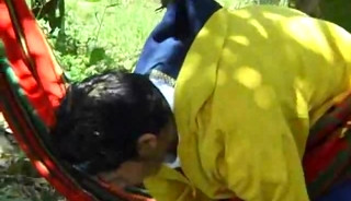 Two naked boys fuck outdoor