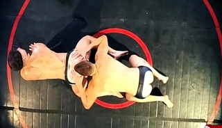 Hung jock Shane Cook begins his near naked wrestling match