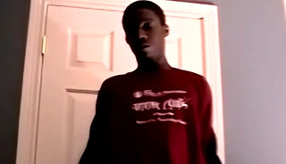 Cute young black amateur strokes his big cock and cums