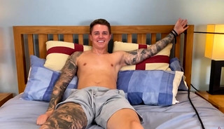 Straight Hottie Finn gets Tied up & Dildoed by Muscular Hunk & both their Uncut Cocks Explode with Cum!