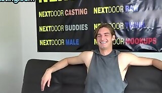 Sexy solo stud jerks cock on casting after interview