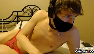 Mysterious young boy masturbating in live