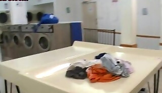 Handsome Ebony bottom public fucked in laundry service