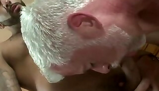 Enduring 60 year old bangs a hairy man