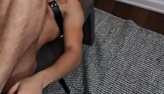 Submissive hairy bottom barebacked after feet licking