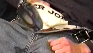 Amateur macho man jerking it off and spraying cum all around