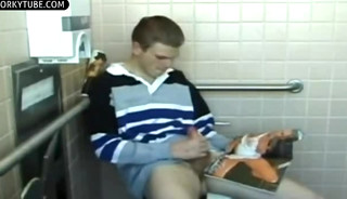 College Boy Jerk off Cum in Dorm Toilet