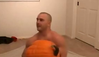Dude dressed Popeye fucks a pumpkin