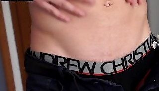 Muscled straight stud with eye mask wanks and cums