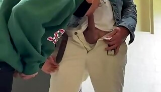 LikeRichRich Blowing two silver daddies in cruising toilet bathroom