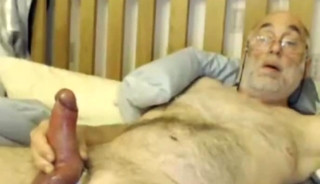 Big-cock bear grandpa strokes solo