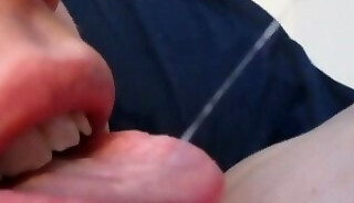 Swallowing a hot load of gooey cum