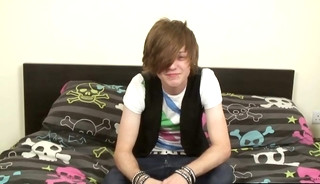 Teen gay emo redhead jerking his cock