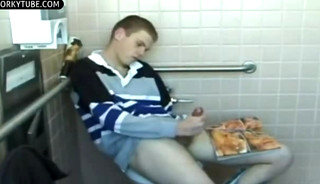 College Twink Jerk off in Dorm Toilet Cumshot on Cam