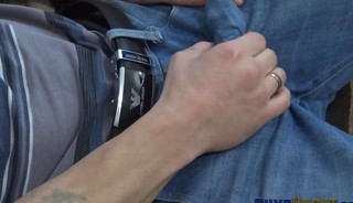 Tattooed uncut stud jerks off his hard dick